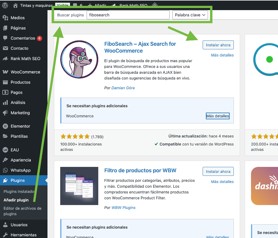 Configurar buscador de productos Fibo Search en WooCommerce 2 Instalar Fibo Search Woocommerce Para Buscador De Productos